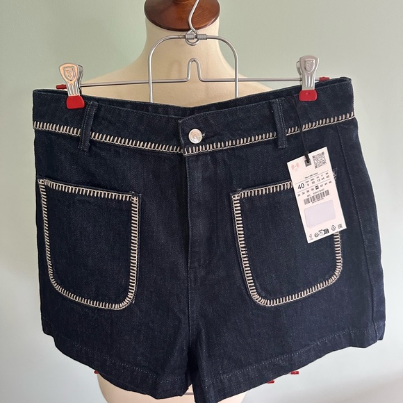 Zara Pants - Zara Black Denim Shorts with White Stitching